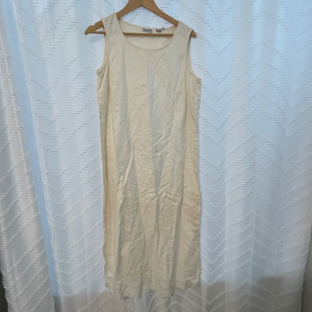 Russ Berens Womens Ivory 100% Linen Sleeveless Maxi Dress Made in USA Y2K Size M